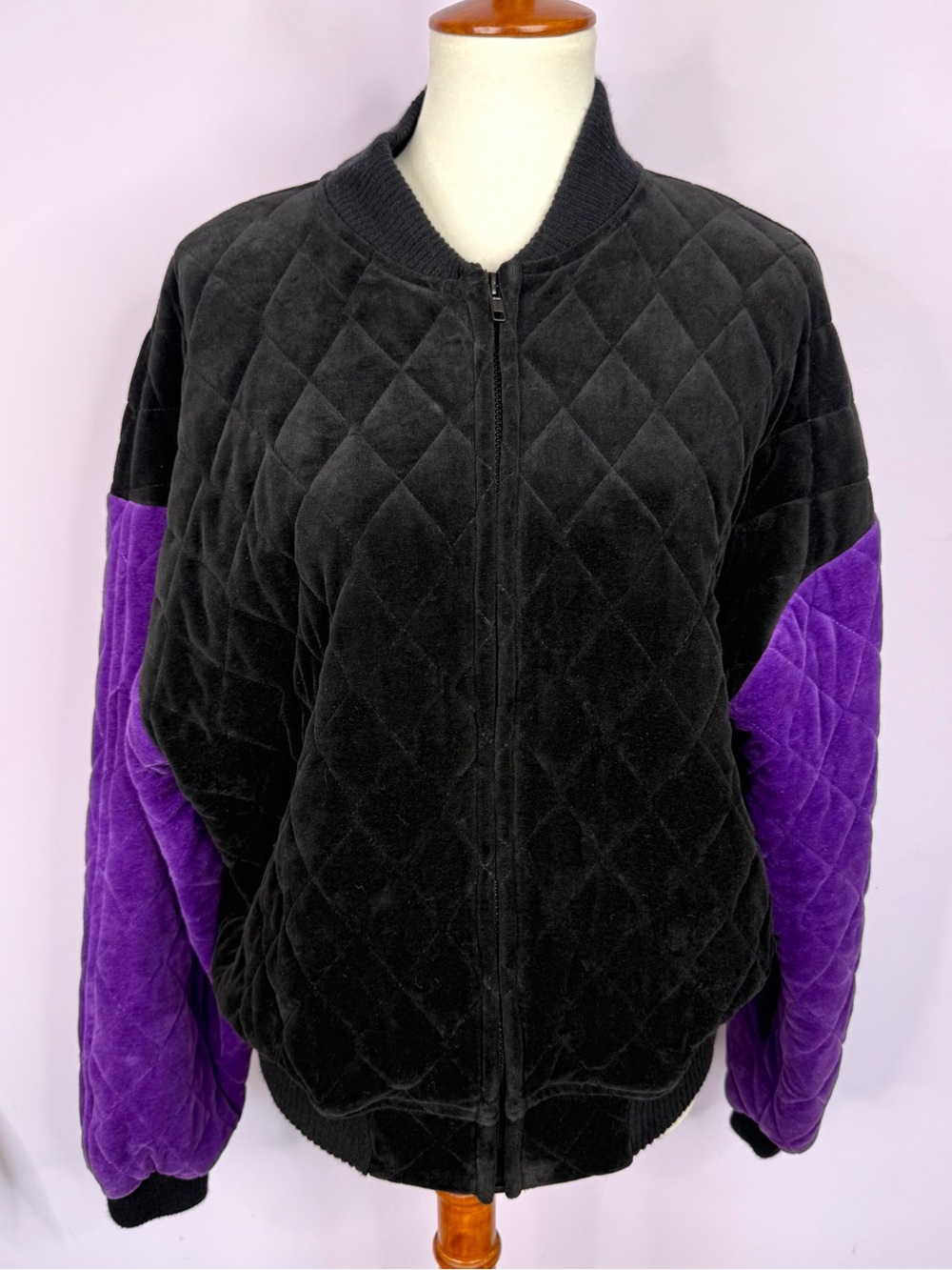 La Paloma Vintage 90's Black & Purple Quilted Bomber Jacket